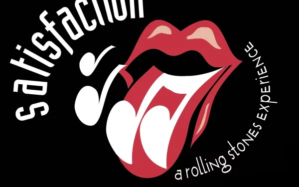HD desktop wallpaper featuring The Rolling Stones' iconic tongue and lips logo with the word satisfaction and a rolling stones experience in stylized text.