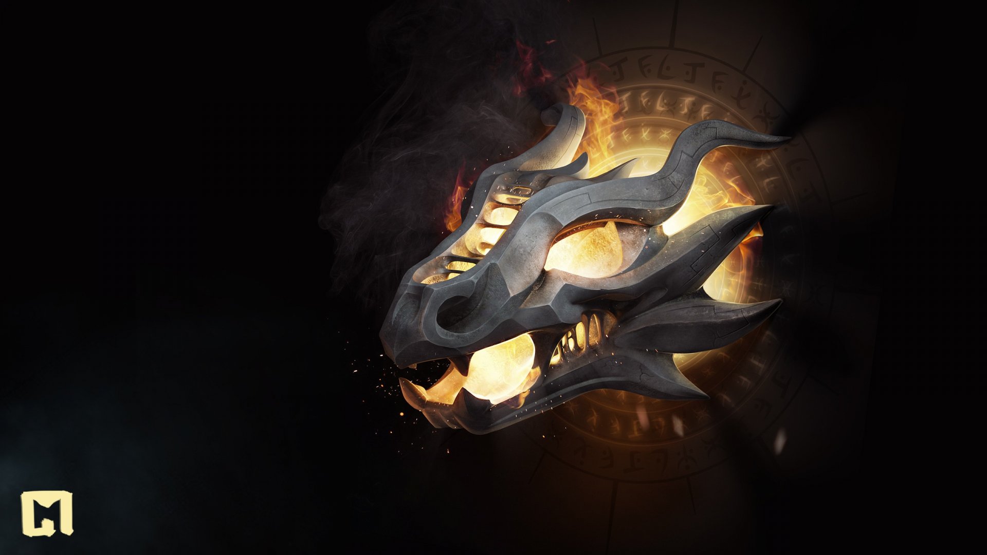 A striking HD wallpaper featuring a dragon emblem from the TV show Game of Thrones, illuminated with fiery details against a dark backdrop.