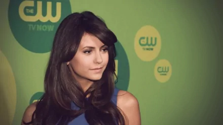 HD desktop wallpaper featuring celebrity Nina Dobrev against a green backdrop with CW TV Now logos.