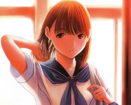 HD PC desktop wallpaper featuring Nene Anegasaki from the anime Love Plus, depicted in a school uniform with warm, glowing lighting.