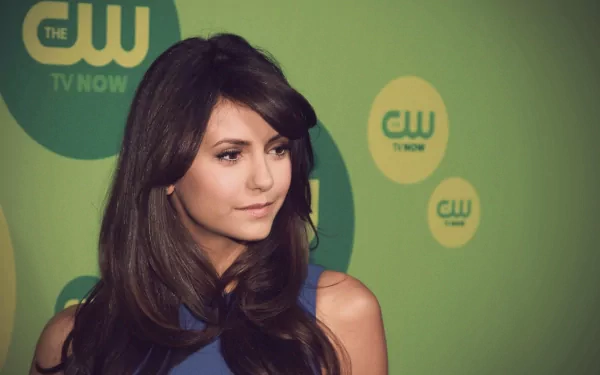 HD desktop wallpaper featuring celebrity Nina Dobrev against a green backdrop with CW TV Now logos.