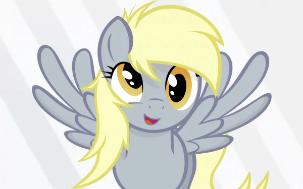 HD PC desktop vector wallpaper of Derpy Hooves from the TV show My Little Pony: Friendship Is Magic — gray pegasus with blonde mane, wings spread and cross-eyed smile.