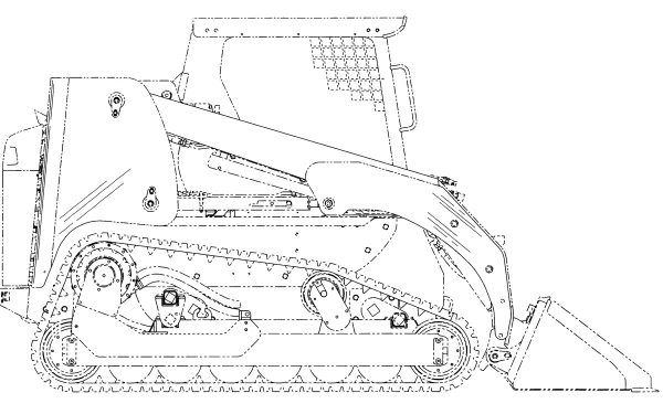 Black and white drawing of a Caterpillar Inc. excavator vehicle displayed as an HD PC desktop wallpaper and background.