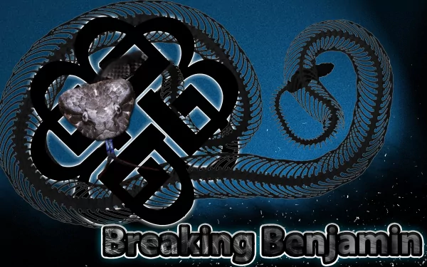 A dynamic HD desktop wallpaper featuring the Breaking Benjamin logo intertwined with abstract designs, creating a striking visual for music fans.