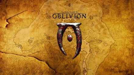 HD wallpaper featuring the logo of The Elder Scrolls IV: Oblivion against a detailed map background, capturing the essence of this iconic video game.