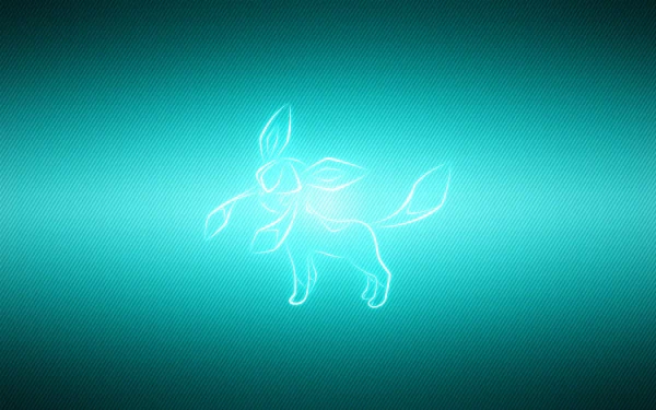 HD PC desktop wallpaper featuring a glowing, neon-style outline of Glaceon from the Eeveelutions in the Pokémon video game series on a blue textured background.