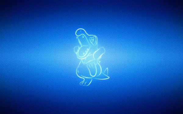 HD PC wallpaper featuring a glowing Totodile, the starter Pokémon from the Pokémon video game series, set against a blue gradient background.