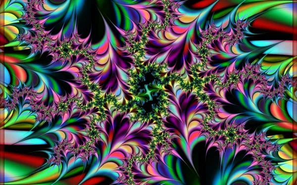 Vibrant abstract fractal design featuring intricate patterns in rich colors, creating a visually striking HD desktop wallpaper and background.