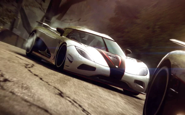 Dynamic close-up of a white supercar drifting on a sunlit road — Grid 2 video game HD PC desktop wallpaper and background.