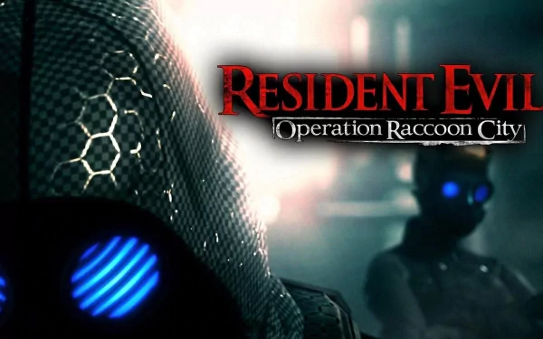 High-definition wallpaper featuring a dramatic scene from the video game Resident Evil: Operation Raccoon City, showcasing characters with glowing blue elements.