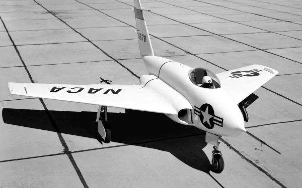 Black-and-white 4K Ultra HD PC desktop wallpaper of a Northrop X-4 Bantam jet with US military markings parked on a tiled flightline.