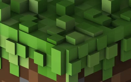 HD desktop wallpaper and background featuring a detailed Minecraft block design. The image showcases the iconic pixelated art style from the Mojang video game, highlighting green grass and brown soil cubes.