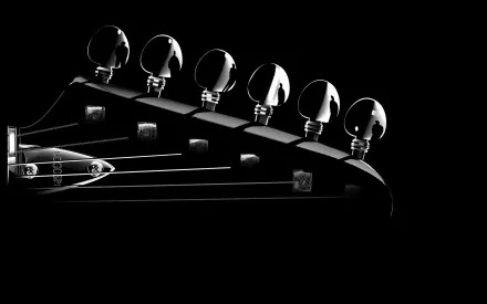 High-contrast black-and-white close-up of a guitar headstock and tuning pegs, music-themed 2K Quad HD PC desktop wallpaper background.
