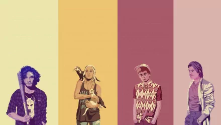 A vibrant HD wallpaper featuring iconic characters from Game of Thrones: Jaime Lannister, Joffrey Baratheon, Daenerys Targaryen, and Jon Snow against a colorful background.