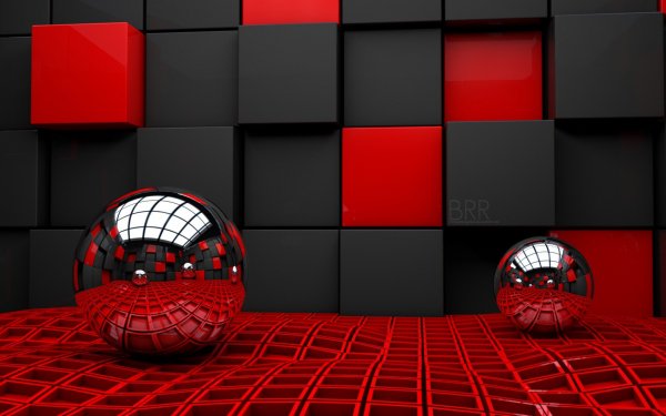 Abstracto 3D CGI Negro Rojo Metal Bola Fondo de pantalla HD | Fondo de Escritorio