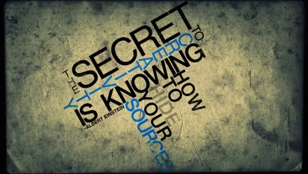 HD typography wallpaper featuring the phrase The secret is knowing how to use your sources on a textured background.