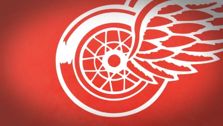 Detroit Red Wings white winged-wheel logo on a red backdrop, 2K Quad HD PC desktop wallpaper and sports background.