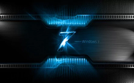 HD desktop wallpaper featuring a futuristic design with a glowing 7 and the Windows 7 logo, set against a sleek, metallic background.