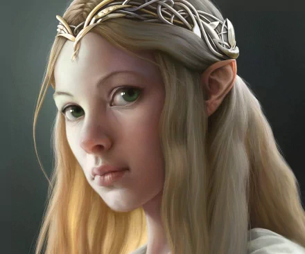 A captivating fantasy-themed HD wallpaper featuring an elegant elf with striking green eyes and flowing blonde hair, embodying beauty and enchantment.