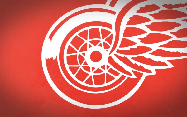 Detroit Red Wings white winged-wheel logo on a red backdrop, 2K Quad HD PC desktop wallpaper and sports background.