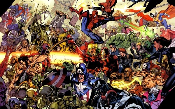 Bande-dessinées Marvel Comics Spider-Man Captain America Wolverine Iron Man Venom Mister Fantastic Skrull Nick Fury Reed Richards Thor Veuve Noire Wasp Janet van Dyne Iron Fist Fond d'écran HD | Image