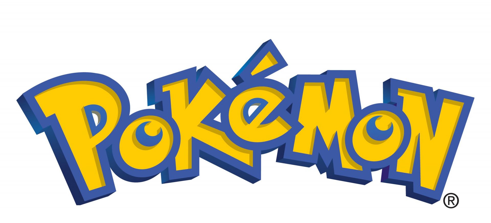 HD PC desktop wallpaper featuring the iconic Pokémon logo in vibrant yellow and blue, showcasing the popular video game brand.