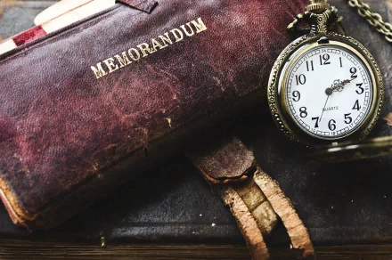 HD desktop wallpaper featuring a vintage man-made pocket watch resting beside a worn leather memorandum book, capturing a timeless and classic aesthetic.