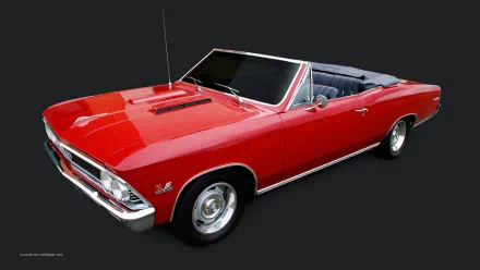 Red 1966 Chevelle SS convertible shown as an HD PC desktop wallpaper and background with a sleek, polished finish on a black backdrop.