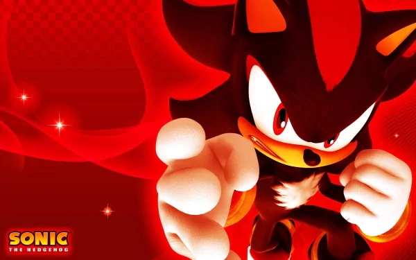 HD PC desktop wallpaper featuring Shadow the Hedgehog from the video game Sonic Generations, set against a dynamic red background with glowing accents.