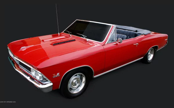 Red 1966 Chevelle SS convertible shown as an HD PC desktop wallpaper and background with a sleek, polished finish on a black backdrop.