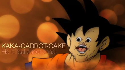 HD wallpaper featuring Goku from Dragon Ball Z, showcasing a playful expression with a humorous tagline about being real super sand. A vibrant and fun anime background.