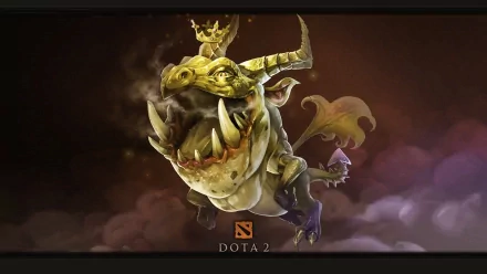 HD PC desktop wallpaper featuring Grevill, the Courier from DotA 2, depicted as a horned, winged creature in a dynamic, smoky background with the DotA 2 logo.
