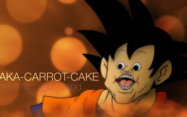HD wallpaper featuring Goku from Dragon Ball Z, showcasing a playful expression with a humorous tagline about being real super sand. A vibrant and fun anime background.