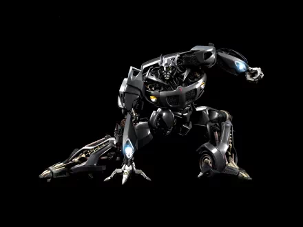 HD PC desktop wallpaper featuring a detailed, dynamic Transformers movie robot against a black background.