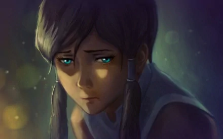A sad Korra from Avatar: The Legend of Korra, depicted with brown hair and blue eyes, captures a poignant moment in this HD anime wallpaper.