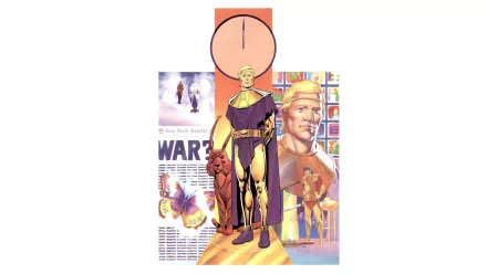 Ozymandias (Watchmen) comic art: regal figure standing before a clock and collage of scenes, rendered as an HD PC desktop wallpaper/background.
