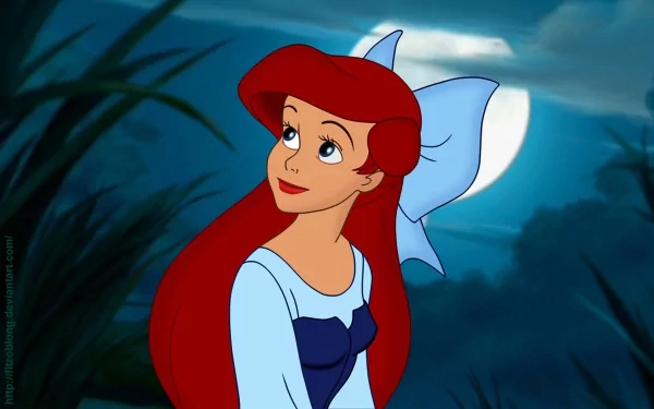 HD desktop wallpaper featuring Ariel from The Little Mermaid with a serene underwater backdrop.