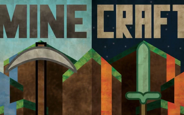 HD desktop wallpaper for Minecraft, featuring stylized graphics of a pickaxe and a sword with the game's logo.