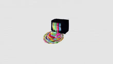 HD desktop wallpaper featuring a stylized TV with colorful patterns emanating from the screen on a plain background.