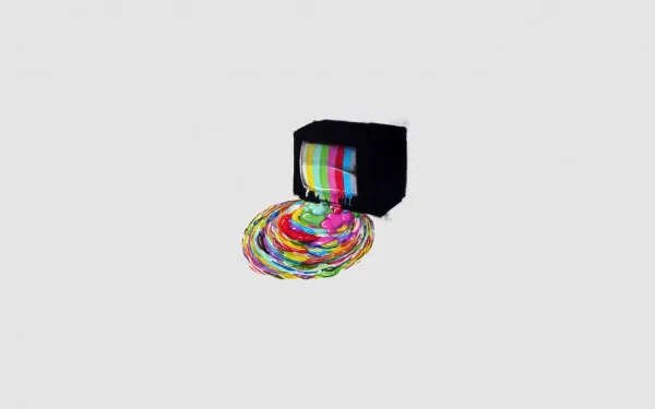 HD desktop wallpaper featuring a stylized TV with colorful patterns emanating from the screen on a plain background.