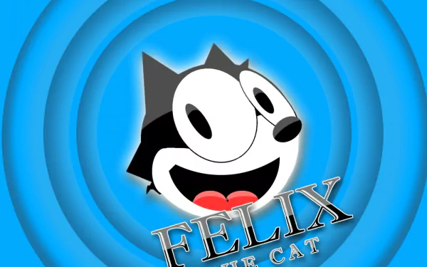 HD PC desktop wallpaper featuring Felix the Cat with a classic cartoon style and concentric blue background rings.