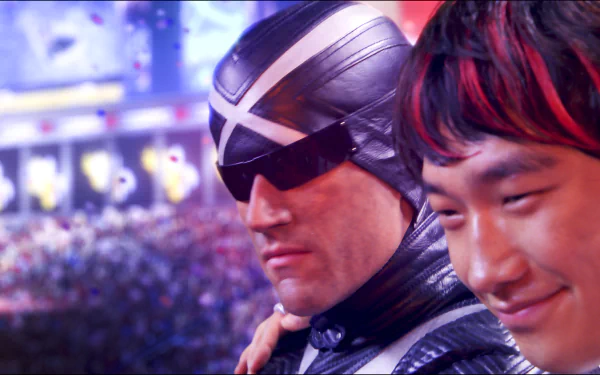 HD PC desktop wallpaper from the movie Speed Racer, featuring a close-up of the main characters with a vibrant, dynamic background.