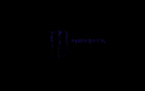 HD PC desktop wallpaper showing a man-made blue Monster Energy claw logo and MONSTER text on a black background.