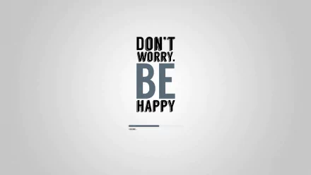 HD desktop wallpaper inspired by the movie Lilo & Stitch featuring a minimalistic design with the motivational text Don't worry. Be happy on a light grey background.