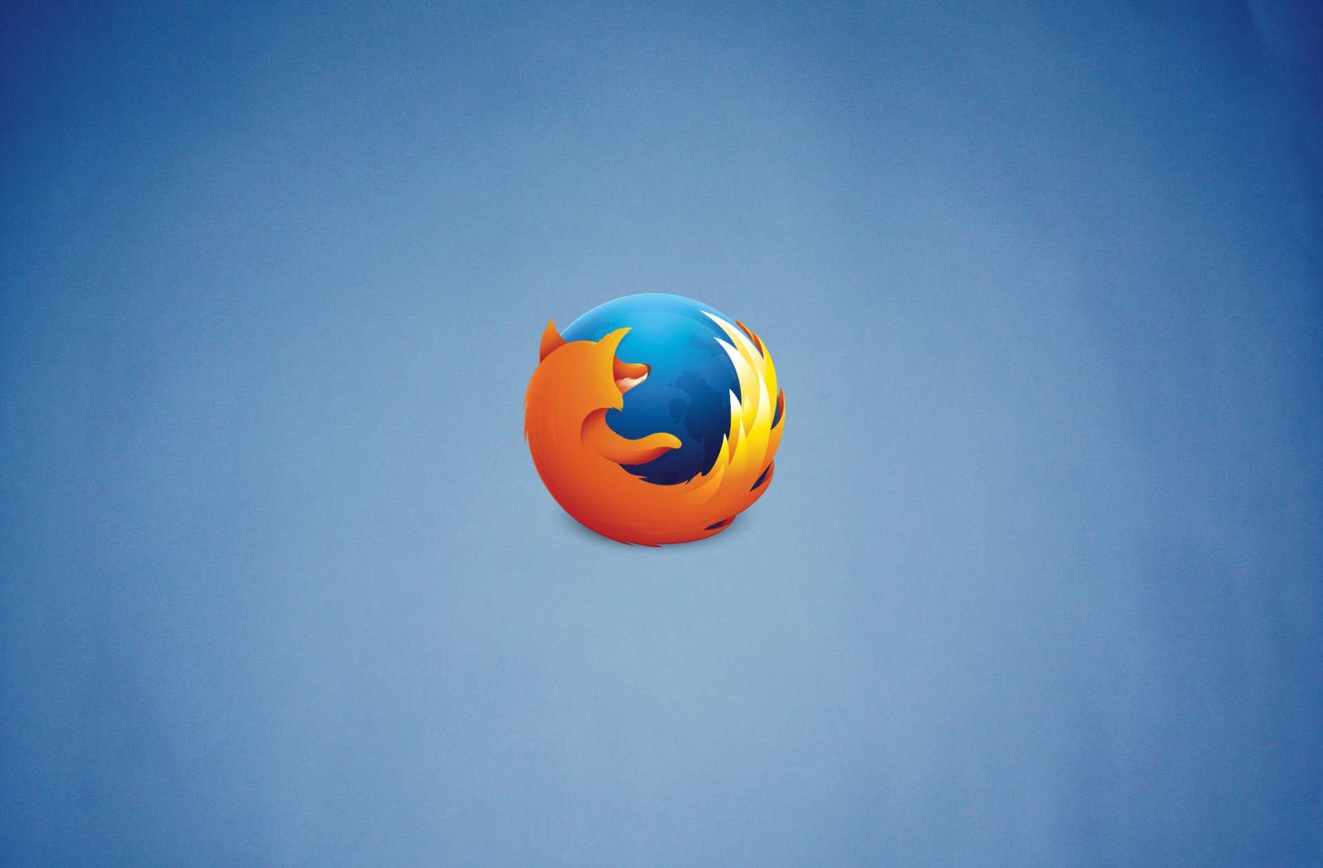 HD desktop wallpaper featuring the Firefox logo centered on a smooth blue technological background.