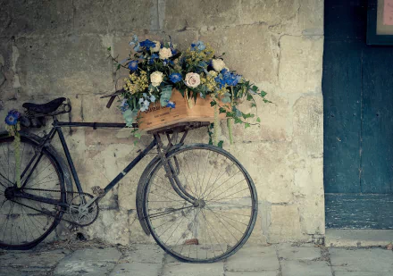  Bicycle Parked with Crate of Flowers