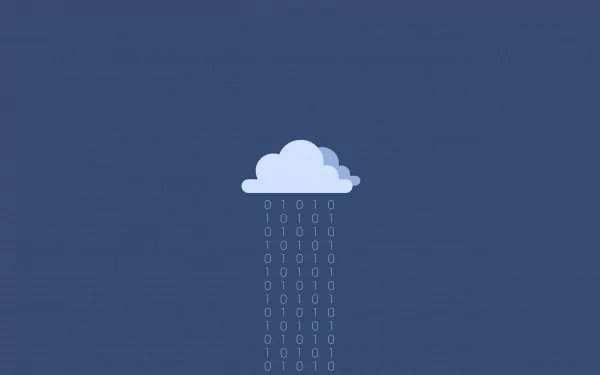 HD desktop wallpaper featuring a minimalist cloud design with falling binary code on a blue background.