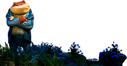 HD desktop wallpaper featuring an epic animated frog character in a heroic pose with a lush blue-toned background.
