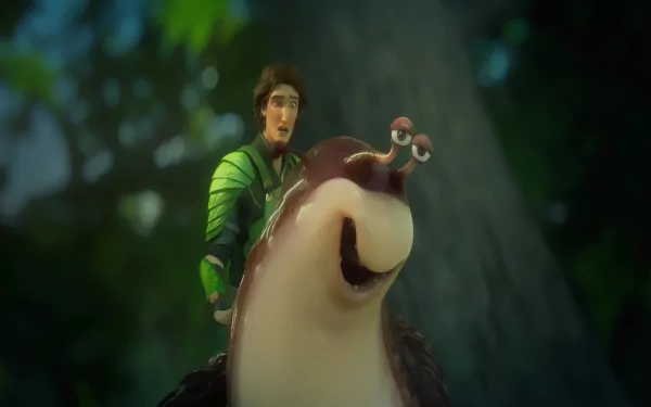 HD desktop wallpaper featuring a scene from the animated movie Epic with a male character riding a flying bird in a forest background.