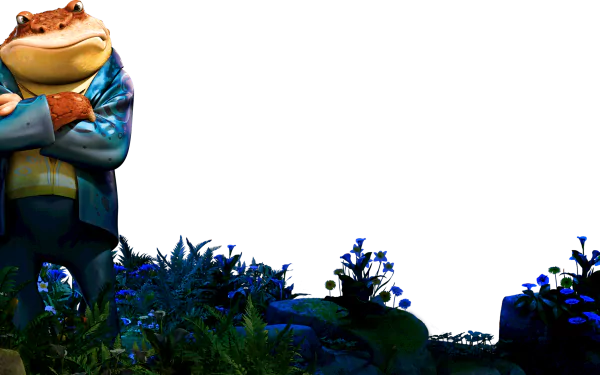 HD desktop wallpaper featuring an epic animated frog character in a heroic pose with a lush blue-toned background.